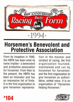 1993 Horse Star Daily Racing Form 100th Anniversary #104 HBPA Back